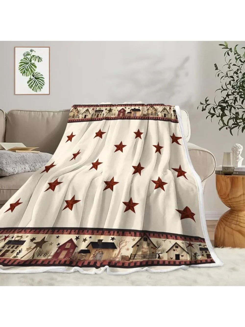 Cozy Rustic Country Throw Blanket - Warm Fleece Flannel for Farmhouse Decor